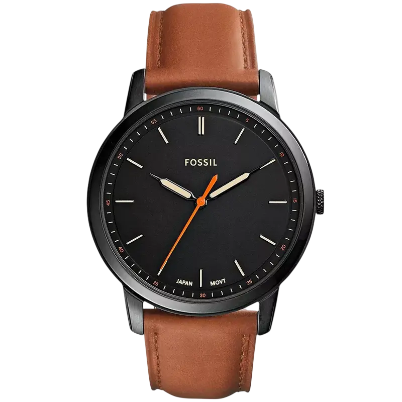 FOSSIL Minimalist Slim Three‑Hand Light Brown Leather Watch (Black)