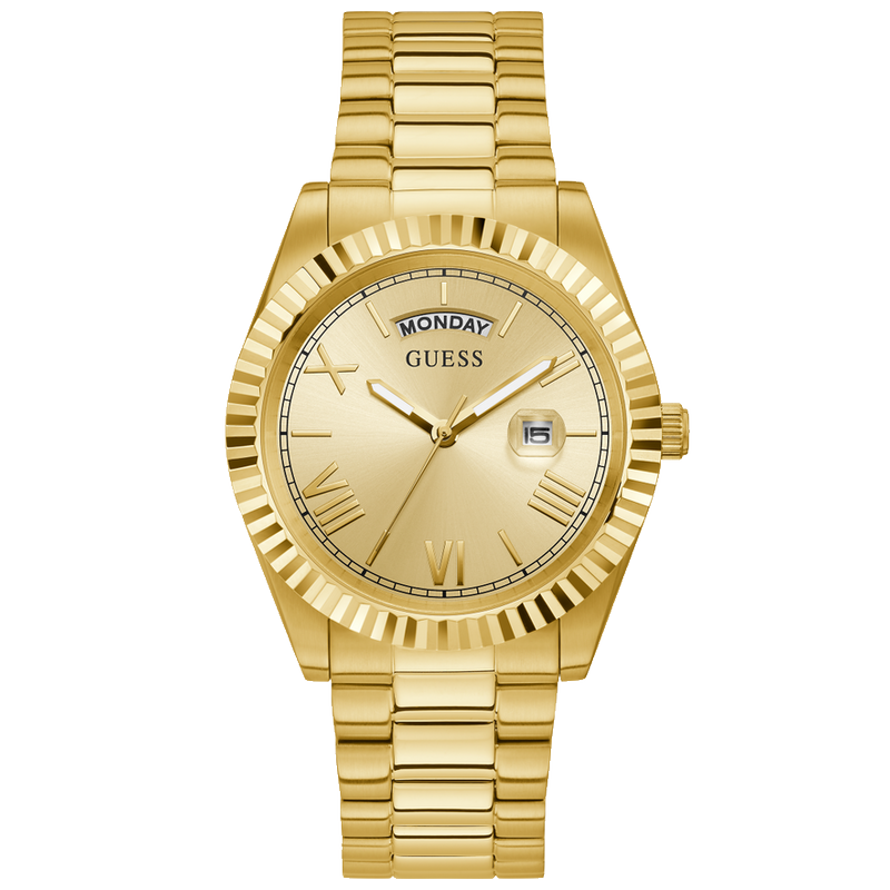 GUESS Mens Jaden 2‑Tone Multi‑function Date Watch (Gold)