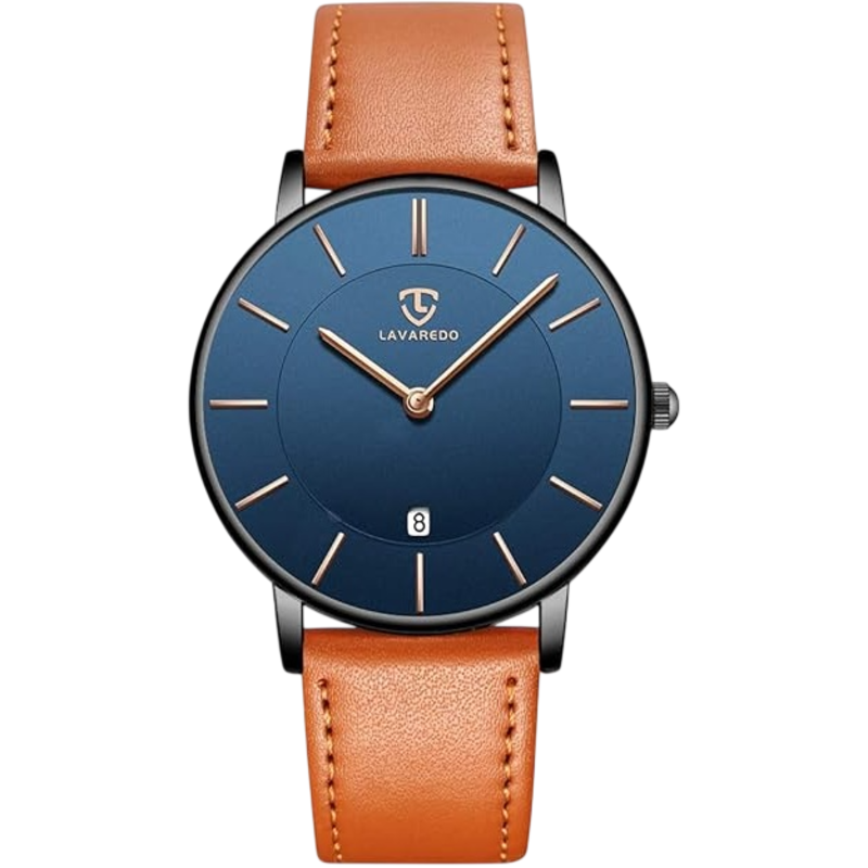 L LAVAREDO Minimalist Analog Date Watch (Blue)