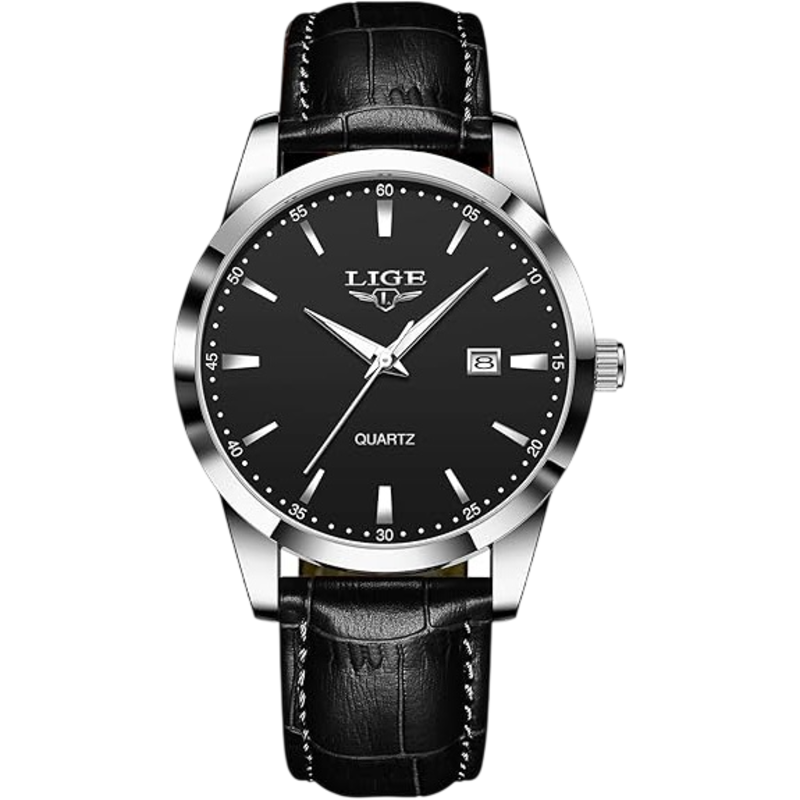 LIGE Vintage Chronograph Dress Watch (Black)