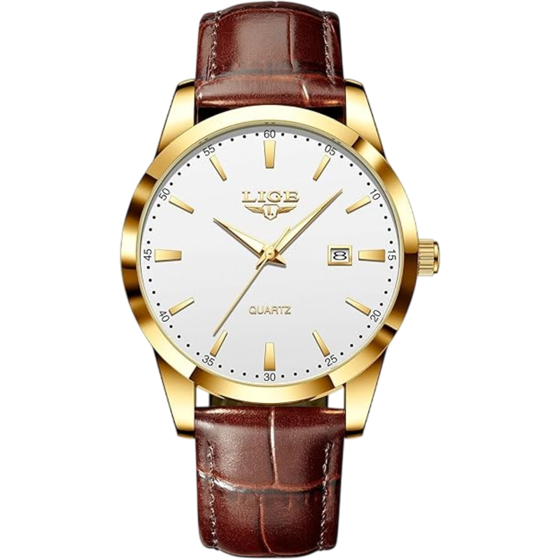 LIGE Vintage Chronograph Dress Watch (White)